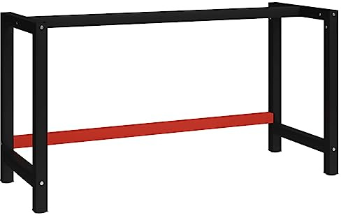 HETFTJN Metall Werkbankgestell 150x57x79 cm Schwarz Rot pulverbeschichtet mit verstärkter Stange, robuster Tischbein-Satz für individuelle Arbeitsplatte in Werkstatt Küche Büro Garage