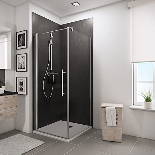 Schulte douche pivo + paroi 90x90x193 cm chromé barre 122 cm verre 5 mm | barre recoupable autolevant verre trempé largeur d'accès 79.5 cm