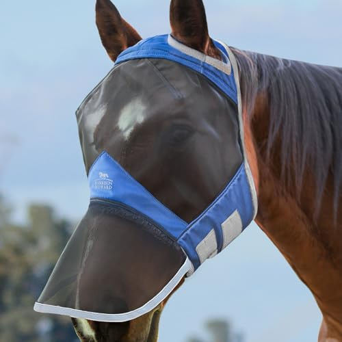 Harrison Howard CareMaster Pro Luminous Masque Anti-Mouches Protection Anti-UV avec Naseaux Bleu Nautique Cheval (L)