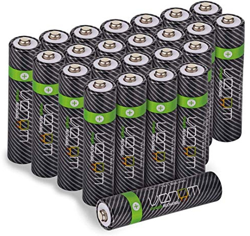 Venom Rechargeable AAA Batteries - 800mAh 1.2V NiMH (24-Pack), Black