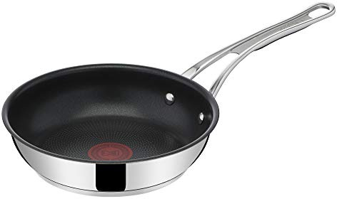 Tefal Jamie Oliver Cook's Classics Stainless Steel Frying Pan, 20 cm, Non-Stick Coating, Heat Indicator, 100% Safe, Riveted Silicone Handle, Oven-Safe, Induction Pan E3060234