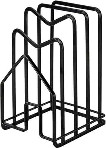 Chopping Board Rack Stand Cutting Board Organiser Stand Kitchen Countertop Pot Lid Rack for Kitchen Storage (Black)