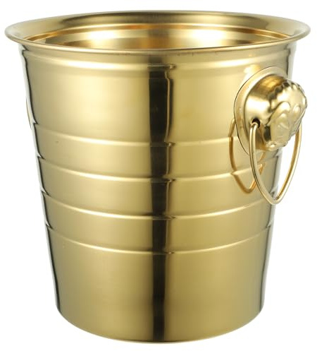Amosfun Edelstahl EIS Eimer Champagner Wein Eimer mit Griffe für Bar Party Supplies Bier Whiskywein Gold 3L