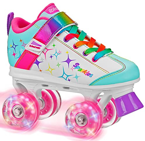 Roller Derby Sparkles Lighted Roller Skates White/Rainbow Size 12J