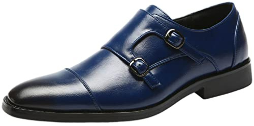 ANUFER Signore Inteligente cap Toe Doppia Fibbia Scarpe da Monaco Pelle Sintetica Formale Scarpe Eleganti Marina Militare SN070533 EU42