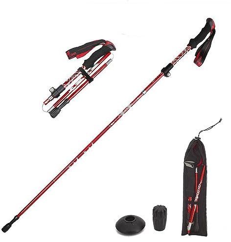 Bastones Trekking, Bastones Trekking Plegables, Bastón De Senderismo, Adecuado para Grava, Grava, Barro o Nieve para Brindarle Un Soporte Confiable y Un Agarre Seguro En Todos Los Terrenos, Rojo