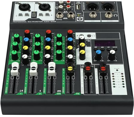 TaNeHaKi DJ Mixer 4 Kanal Sound Mixer Bluetooth Audio Mixer 4 Kanal Musikmixer Bluetooth Mini Audio Mixer 4 Kanal Mixer DJ Mixer mit USB DJ Audio Mixer Live Mixer Musik Mixer