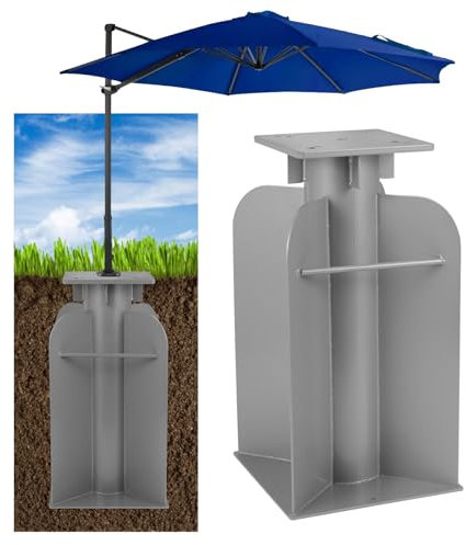 SLIIMU Offset Umbrella Base, Universal Metall Bodenplatte mit Sonnenschirm Standrohre Geliefert für Ampelschirme, Sonnenschirmständer, Bodenhülse für Kurbelschirm, zum Einbetonieren, 7.5 kg, Silber