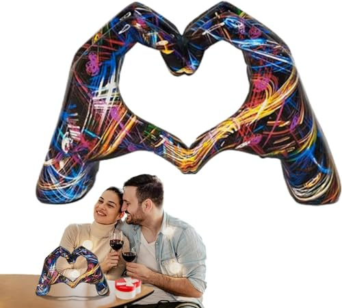 Herz-Hände-Skulptur, bunte Graffiti-Liebesgeste-Ornament, bunte Malerei, Herz-Handskulpturen, Liebesgeste-Pop-Art-Figuren, Hände-Skulptur für Hochzeit, Tischregal, Heimdekoration, 470
