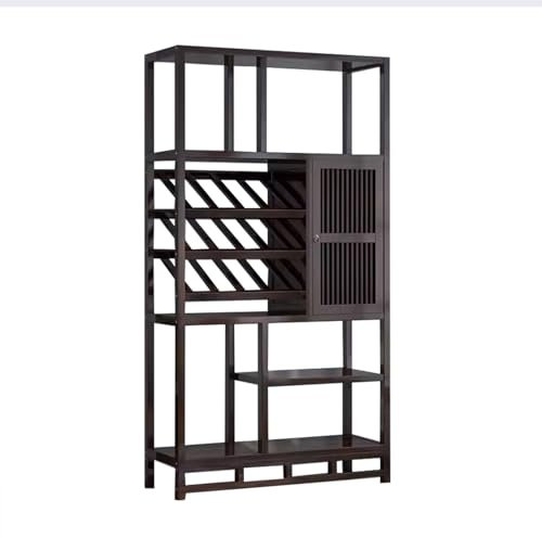 Generisch Großer Eck-Weinbarschrank aus Bambus mit Stauraum, mit Weinregal, 2 Schubladen, mit Scheunentor, Lagerregalen, Weinregal, freistehendes, hohes Buffet mit Weinregal für die Wohnküche (Farbe: