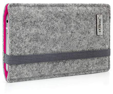 Stilbag maßgeschneiderte Handyhülle FINN - Anfertigung für Smartphones mit Case möglich | Smartphone-Tasche aus Filz | Handy Schutzhülle | Handytasche Made in Germany (Hellgrau - pink)