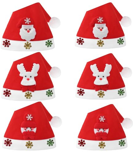 Weihnachtsmützen Erwachsene Kinder & Baby, 3Stk Groß & 3Stk Klein Vlies Weihnachtsmann Mütze, Niedlicher Cartoon Nikolausmütze Kinder Baby & Erwachsene, Klassiker Christmas Hat Weihnachts Accessoires