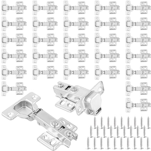 HONYUET 30 PCS Soft Slow Close Kitchen Cabinet Door Hinges, Full Overlay Cupboard Door Hinges with Screw for Kitchen Cabinet Wardrobe, Silver