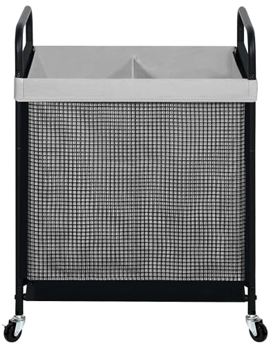 STO STO Cesta de lavandería de 2 secciones, carrito clasificador de ropa rodante de 100 litros con bolsa extraíble y lavable, cesta de ropa con ruedas y asa de metal para lavandería y dormitorio