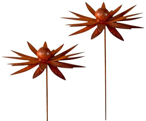 3er Set Gartenstecker Sonnenhut Metall Rost Gartendeko Edelrost Rankstab Beetstecker Topfstecker Naturrost (2er Set Blume A)