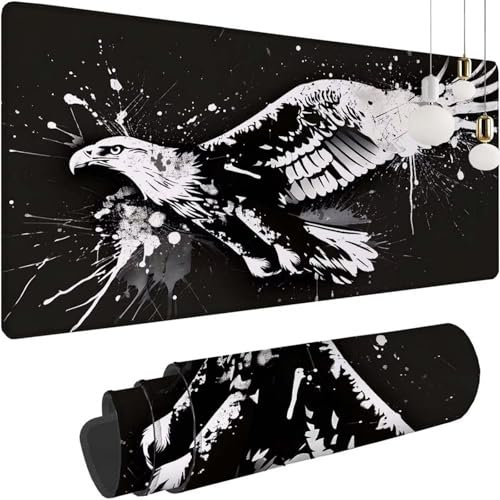 Noir Hibou Gaming Tapis de Souris XXL, 1000x600x3mm Clavier Souris Gamer Tapis Bureau avec Base Anti-Dérapage, Améliore la Précision et la Vitesse, Mouse Pad Imperméable pour Maison, Le Bureau Z-197