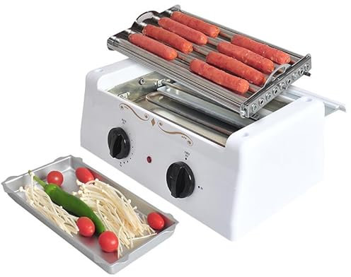 Macchina per hot dog con rulli in acciaio inox, controllo della temperatura 10 per una cottura perfetta, ideale per salsicce, marciapiedi, taquito e involtini di uova