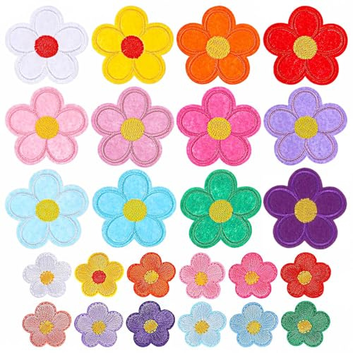 AOODUERL 24 Piezas Parches Bordados Para Planchar De Margaritas, Coloridas Patch Stickers, Parches Termoadhesivos De Flores Para Ropa, para Ropa, Mochilas, Chaquetas, Jeans, Sombreros, Bolsas