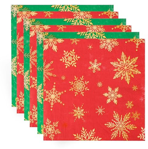 Weihnachtsservietten Schneeflocken, 40 Stück, 33x33 cm | Papierservietten, Weihnachtsdeko, Tischdeko für Party