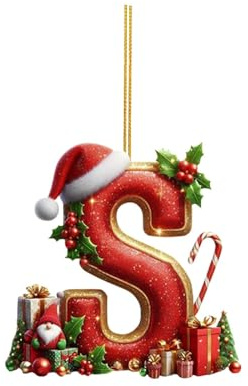 26 Weihnachtsbuchstaben Ornamente A bis Z zum Aufhängen, Buchstabe Weihnachtsbaum Hängende Acryl Weihnachtsbuchstaben Anhänger, Weihnachtsschmuck Christbaumschmuck (S, 8cm)