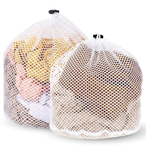 2 PCS Mesh Laundry Bag, 60x80 cm 50x60 cm Laundrys Bags for Washing Machine Durable Honeycomb Mesh Laundrys Bags Net Laundry Bag with Drawstring Reusable for Clothes, Socks, Underwear, Bra