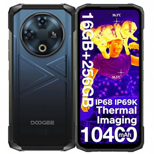 DOOGEE Fire 6 Rugged Smartphone, Thermal Imaging Rugged Phone Android, 10400mAh Battery Phone, 16GB+256GB/2TB, 50MP+8MP, 4G Dual SIM IP68 Waterproof Phones, 3 Card Slots, Fingerprint ID, Blue