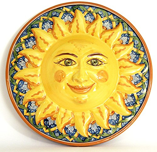 CEAR ceramiche - Handgefertigte Keramik-Sonne für die Wand (43 cm), von Hand verziert, Wanddekoration für Wohnzimmer, Heimbüro