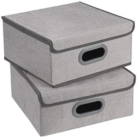 TERRA SELL Hochwertige Aufbewahrungsbox mit Deckel aus Stoff zum Falten/Ordnungsbox/Sortierbox/Faltboxen im 2er-Set 32 x 32 x 15 cm (grau)