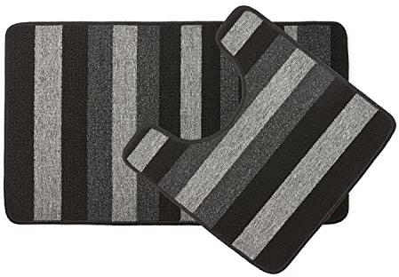 Emma Barclay Jersey - Contrast Stripe 2pc Bath set in Grey - Mat 45x75cm/ Pedestal 45x45cm