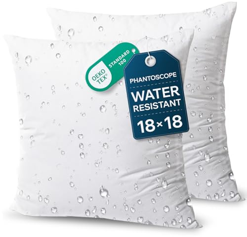 Phantoscope Premium Outdoor Pillow Inserts - Pack of 2 Square Form Water Resistant Polyester Throw Pillows, Couch Sham Cushion Stuffer, 18 X 18 inches
