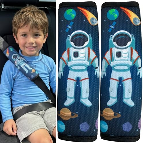 HECKBO 2x Barn Bälte Skydd Kudde med Astronaut Rymd Motiv - Flicka Säkerhetsbälte Kudde för Barn och Bebisar - Ideal för alla Bälteshöjningar Barn Cykelvagn Cykel