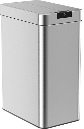 hOmeLabs 50 Litre Automatic Trash Can for Kitchen - Stainless Steel Garbage Can with No Touch Motion Sensor Butterfly Lid and Infrared Technology with AC Power Adapter, Silver