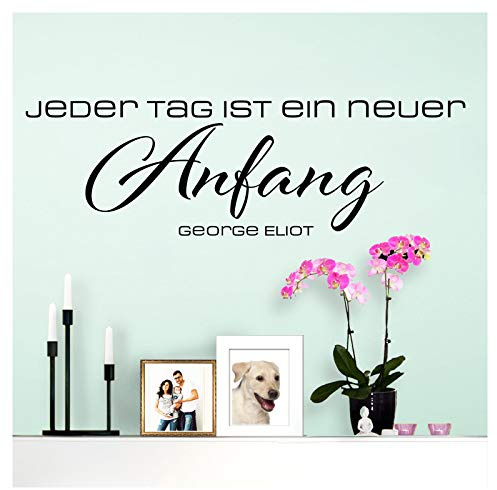 Wandaro Wandsticker Spruch Jeder Tag ist EIN Neuer Anfang | schwarz 90 x 28 cm | Wandaufkleber Flur Wandspruch Wohnzimmer Wandtattoo Aufkleber W3473