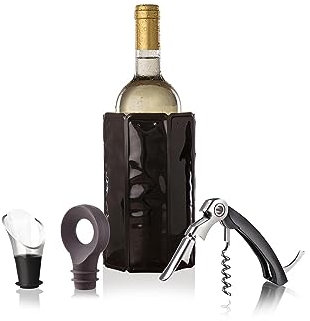 Vacu Vin Wein-Set Classic: TB Sommelier + R.I. Black + Tropfschutz + Bottle Stopper Braun