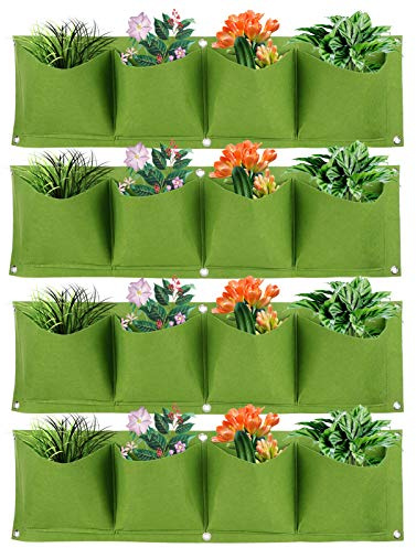 4Pcs 4 Pocket Filz Vertikale Wand Garten Pflanzer Pflanze Grow Bag Wiederverwendbare Wandbepflanzung Growing Bag für Blumengemüse(Grün)