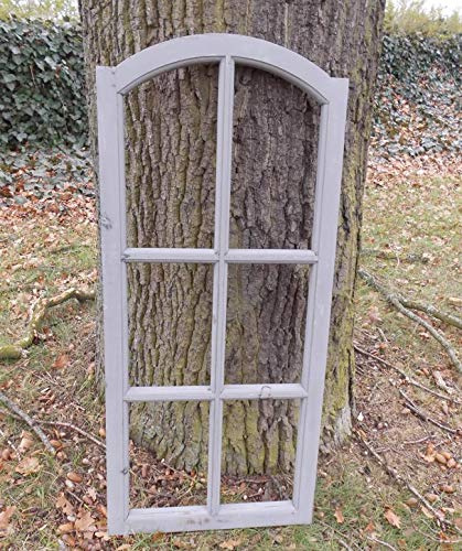 Deko-Impression Großes Fenster Sprossenfenster Dekorahmen abgerundet Holz grau-Shabby 112 cm