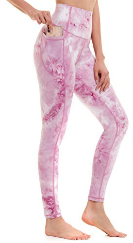 AMYTIS Sport Leggings Damen High Waist Yogahose mit Taschen Lang Sporthose Blickdicht Leggins Fitness Bunt Sportleggins,2XL Violett