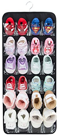 PACMAXI Türhängender Schuh-Organizer für 12 Paar Babyschuhe, für Jungen und Mädchen, hängendes Babyschuh-Regal, Polyester, Schwarz