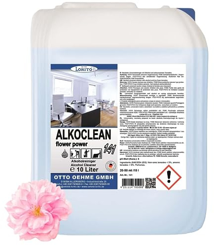 Lorito Alkoclean Flower Power Bodenpflege 10l, Bodenreiniger mit Duft | Hochglanz Reinigungsmittel für PVC, Fliesen und Parkett, Streifenfreier Glanz & Wohlduft nach jeder Pflegeanwendung