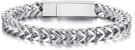 Mesnt Schmuck Edelstahl Armband Herren, Titan Silver Weave Kettenarmband für Herren, Silber-21.5cm