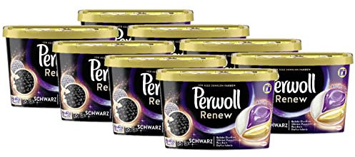 Perwoll Renew Caps Schwarz & Faser Waschmittel (8 x 19 Wäschen), sanft reinigende All-in-1 Waschmittel Caps zur Farbauffrischung und Faserglättung bei schwarzer & dunkler Wäsche