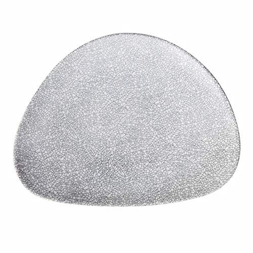 Assiette de diner Assiette en céramique, assiette décorative de plat froid de restaurant, assiette en céramique de personnalité irrégulière de 21 cm avec des rayures noires et blanches ( Color : Weiß
