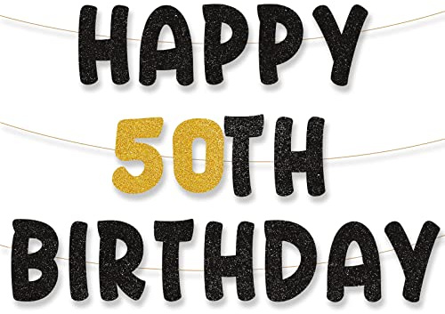 palasasa Happy 50th Birthday Girlande 50th Geburtstag Banner 50 Girlande Geburtstag Deko 50. Banner Happy Birthday Deko Schwarz Gold für Männer und Frauen Party Dekoration
