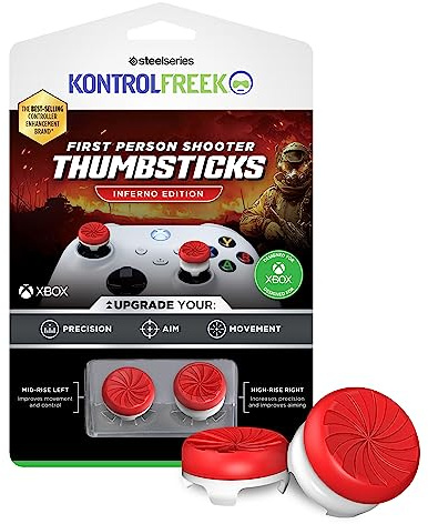 KontrolFreek FPS Freek Inferno für Xbox One und Xbox Series X Controller | Thumbsticks | 1 High-Rise, 1 Mid-Rise | Rot/Weiß