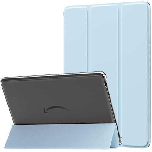 MoKo Hülle für Amazon Fire HD 10 Tablet (13. Gen, 2023 Modell) 10.1, PU Leder Dreifach Schutzhülle für Fire Tablet 10 2023 transparent gefrostet Rückseite, Auto Schlaf/Aufwach, Himmelblau