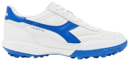 Diadora Calcetto LT Turf Fu ballschuhe - Vollnarbenleder, verbesserte D mpfung, Anti-Verschlei gummi, Kunstrasen, optimale Traktion und Stabilit t, Wei /Blau, 44 EU