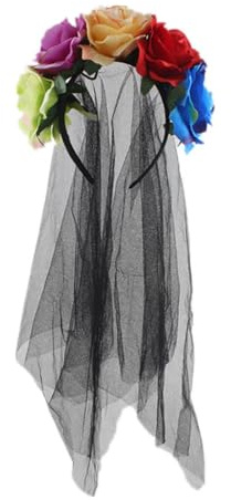 Prosy Halloween Rose Blume Stirnband Schwarz Schleier Kostüm Gotische Braut Schleier Fancy Kleid Kopfbedeckung Zubehör für Mädchen (Bunt)