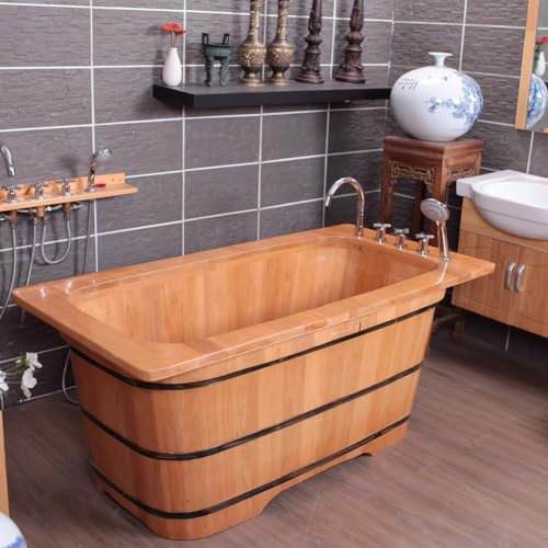 MegLob Freistehende Massive Holzbadewanne, Eiche, Zeitgenössisch, Lackiert, 160cm/62.99in