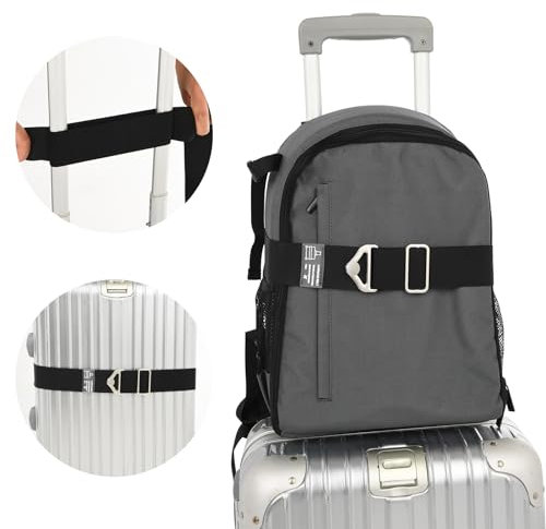 2 In 1 Koffergurt für GepäckgurteÜber Dem Griff Zum Hinzufügen Einer Tasche Verstellbarer Koffergurt mit Legierungsschnalle Elastischer Gürtel Kofferbänder für Koffer Gepäck Reisetasche (Schwarz, S)