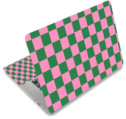 Laptop Decal Sticker Skin Cover, 11.6”12 13 13.3 14 15 15.4 15.6 inch Laptop Netbook Vinyl Skin Sticker Cover Art Notebook PC Reusable Protector (2 Wrist Pad Included), Pink Checkered